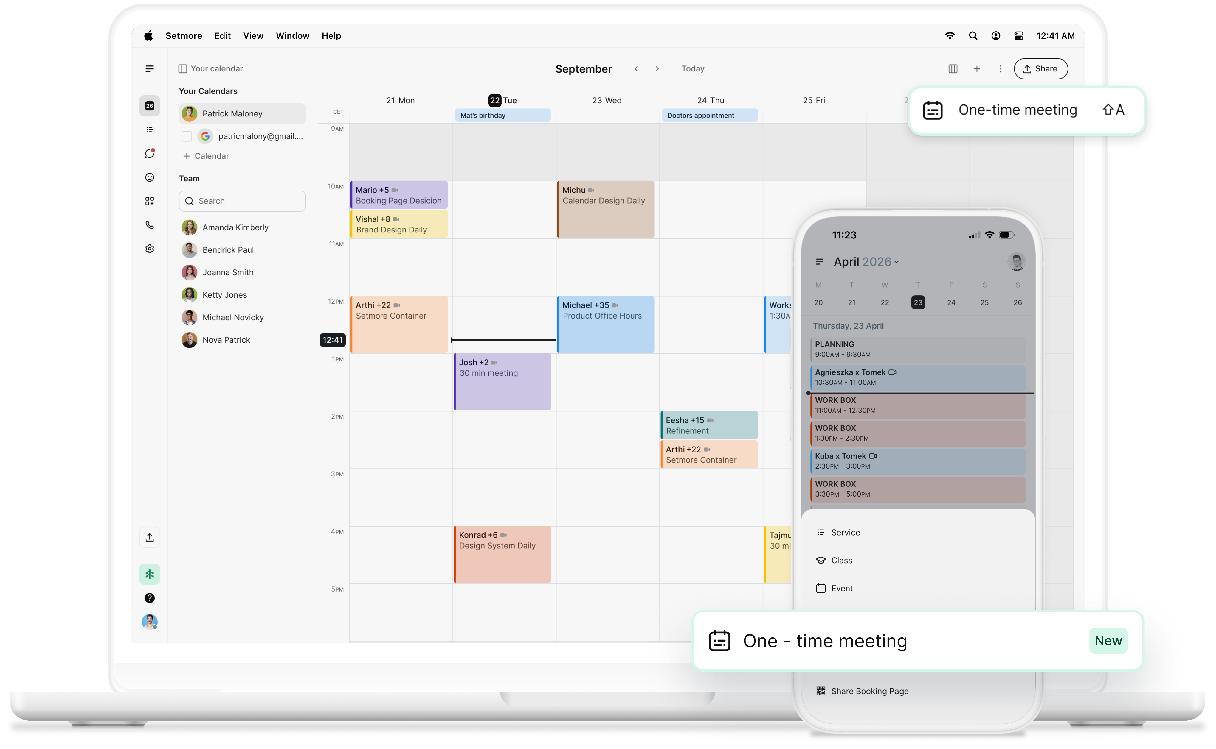 setmore one time meeting on desktop and mobile