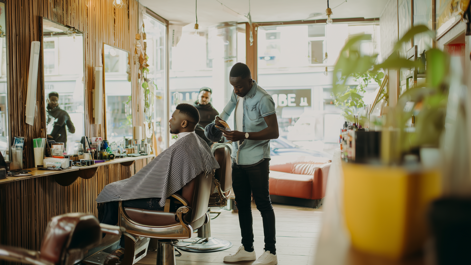 barber cutting client's hair