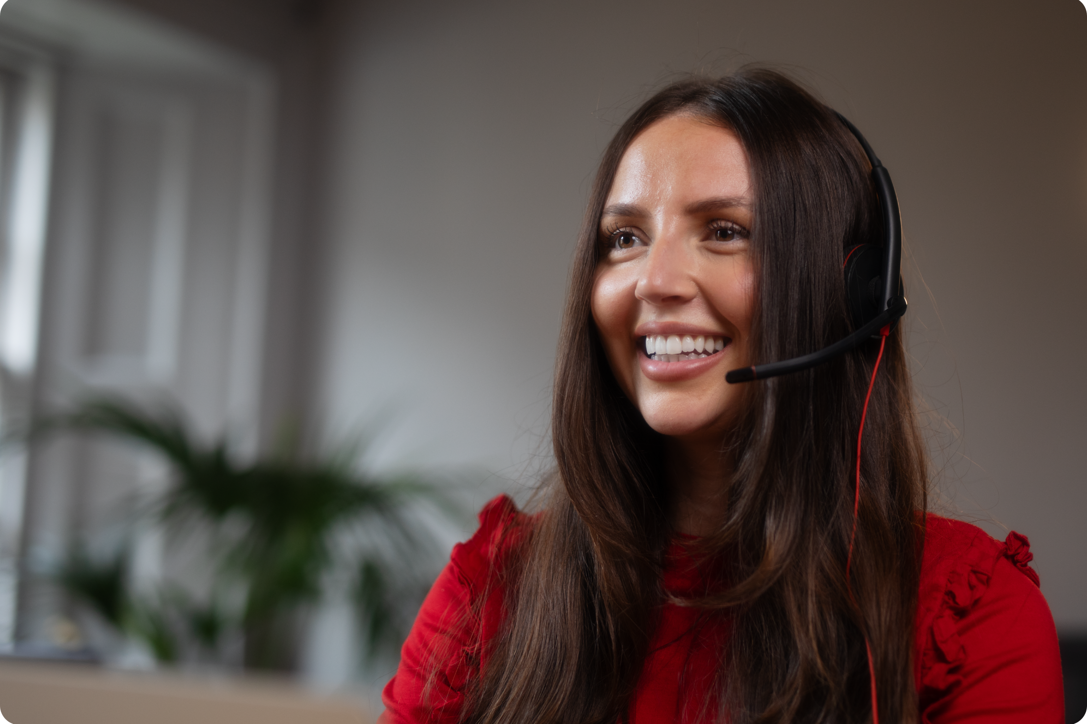 a woman with a headset on
