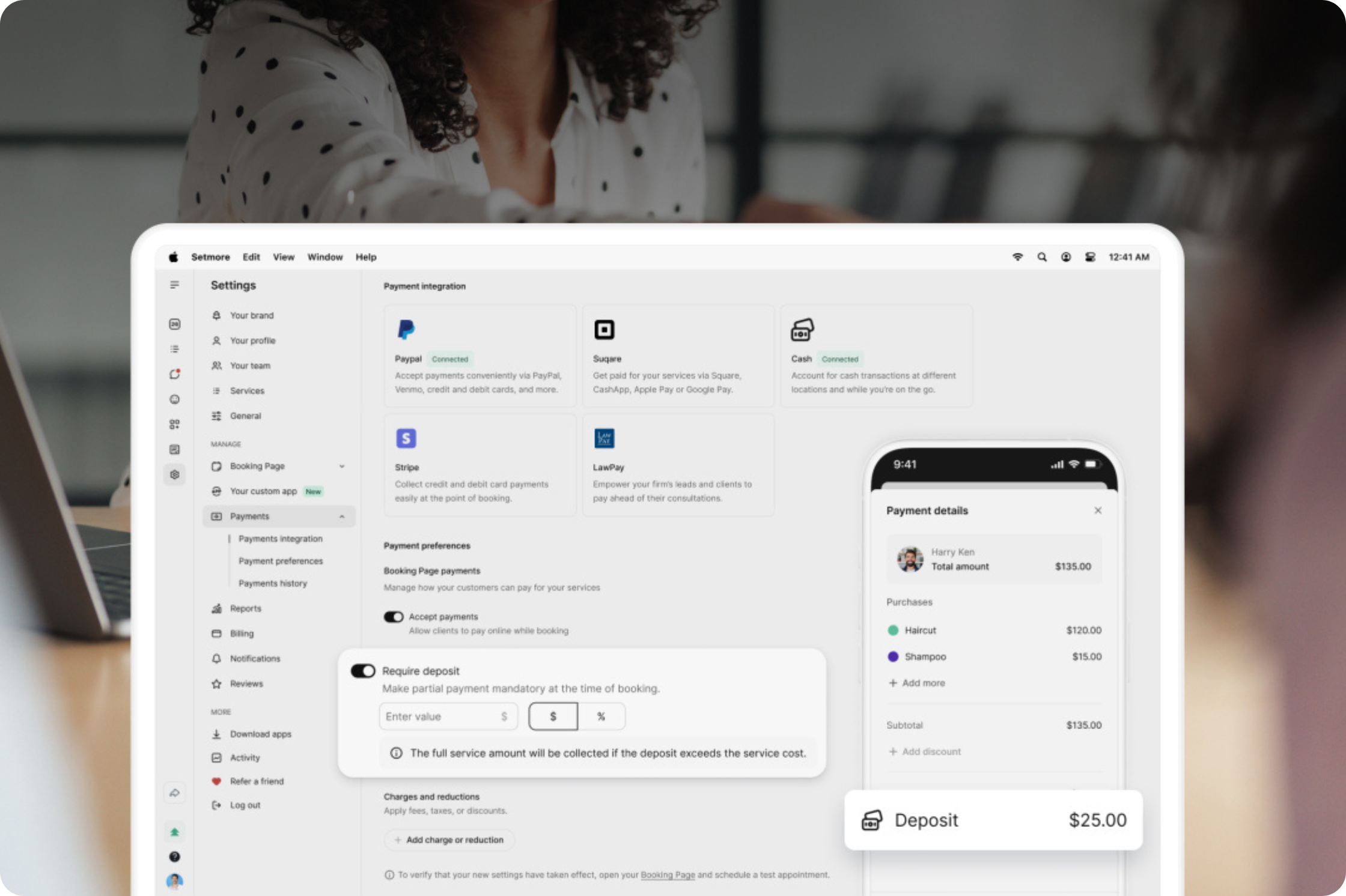 payments on screen, deposits being highlighted