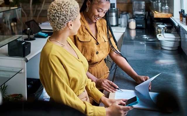 two women talking