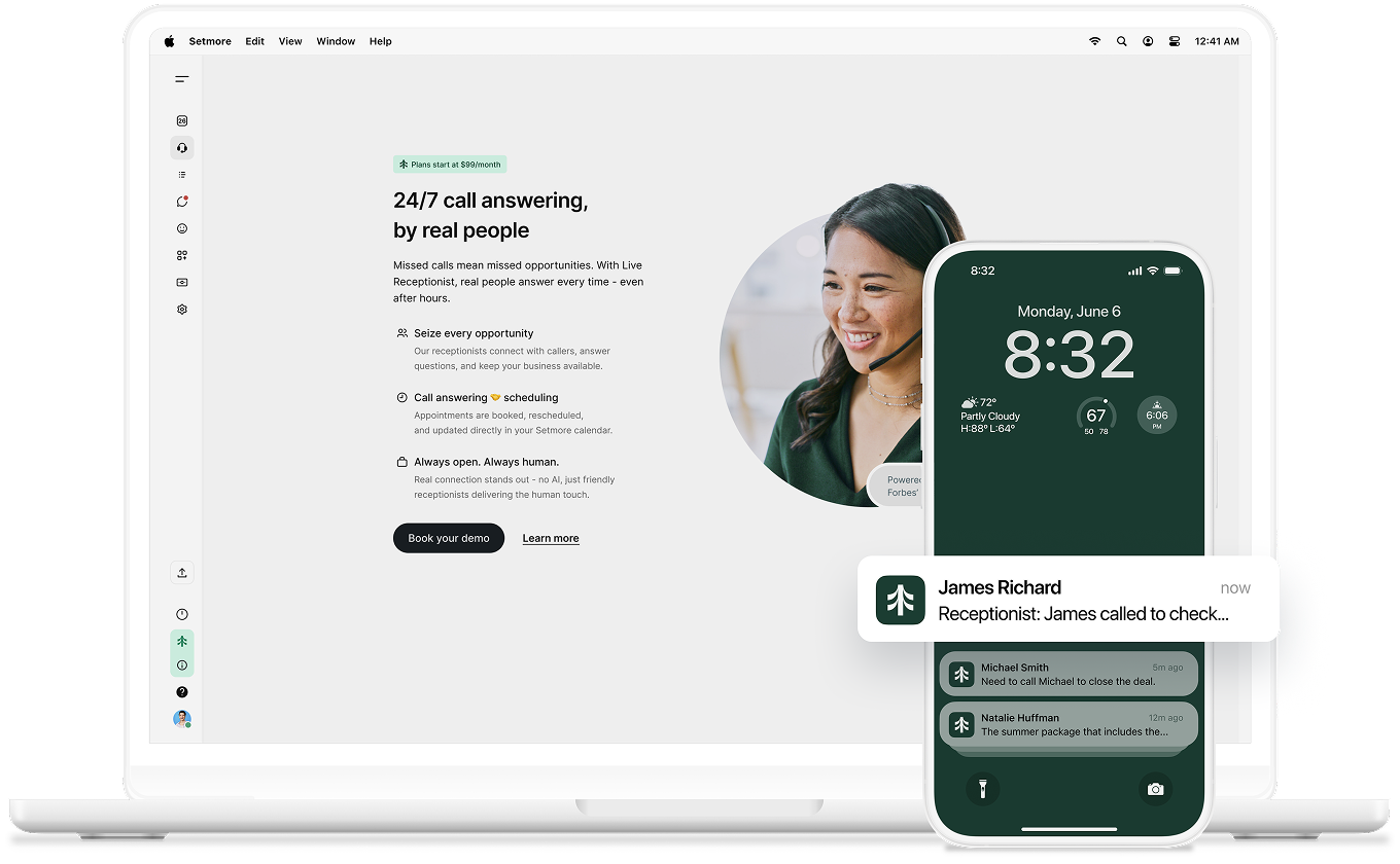 live receptionist feature UI