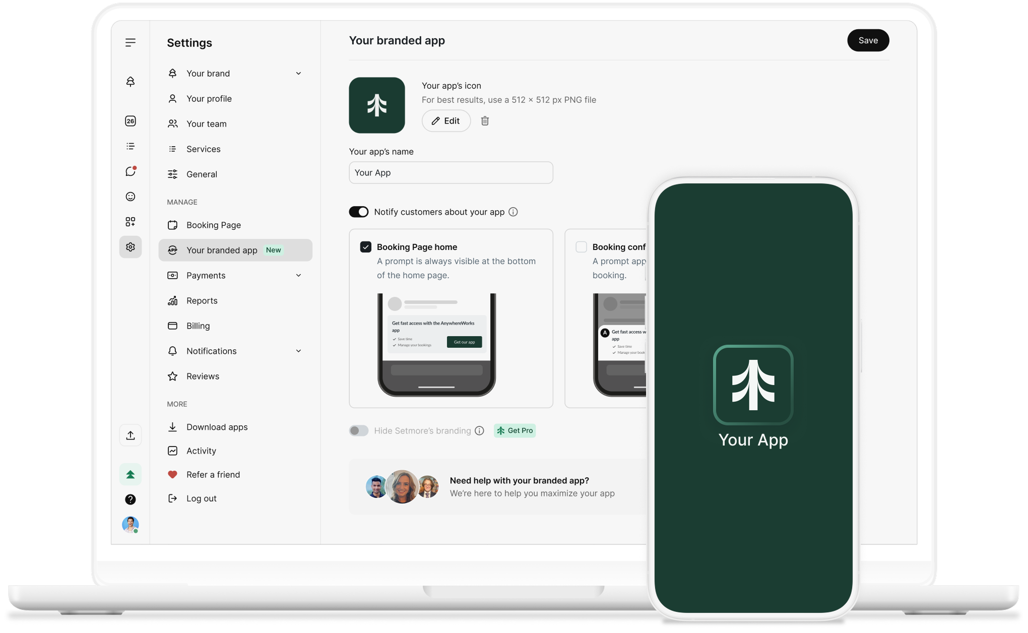 setmore branded mobile app mockup