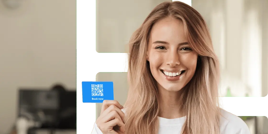 Smiling girl with QR